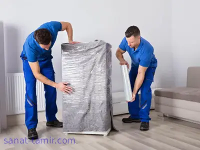 مرحله چهارم جابجایی یخچال استفاده از ضربه گیر و پتو